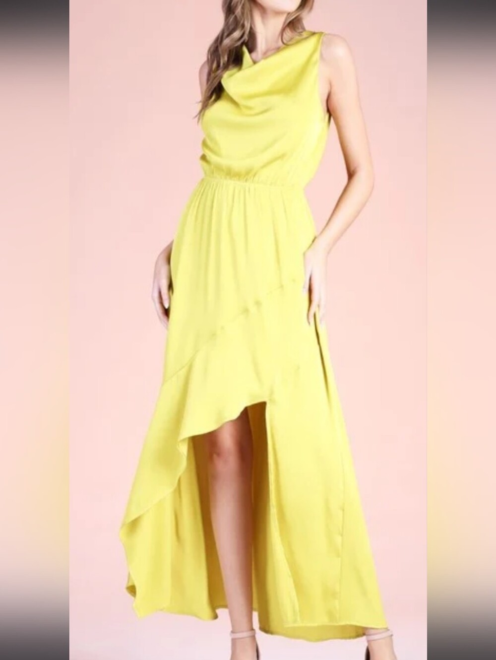 Tyche Yellow Sleeveless High-Low Maxi Dress